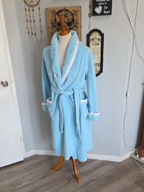 Jasmine Rose Intimates Plush Bath Robe - Light Blue Petite Mefium PM